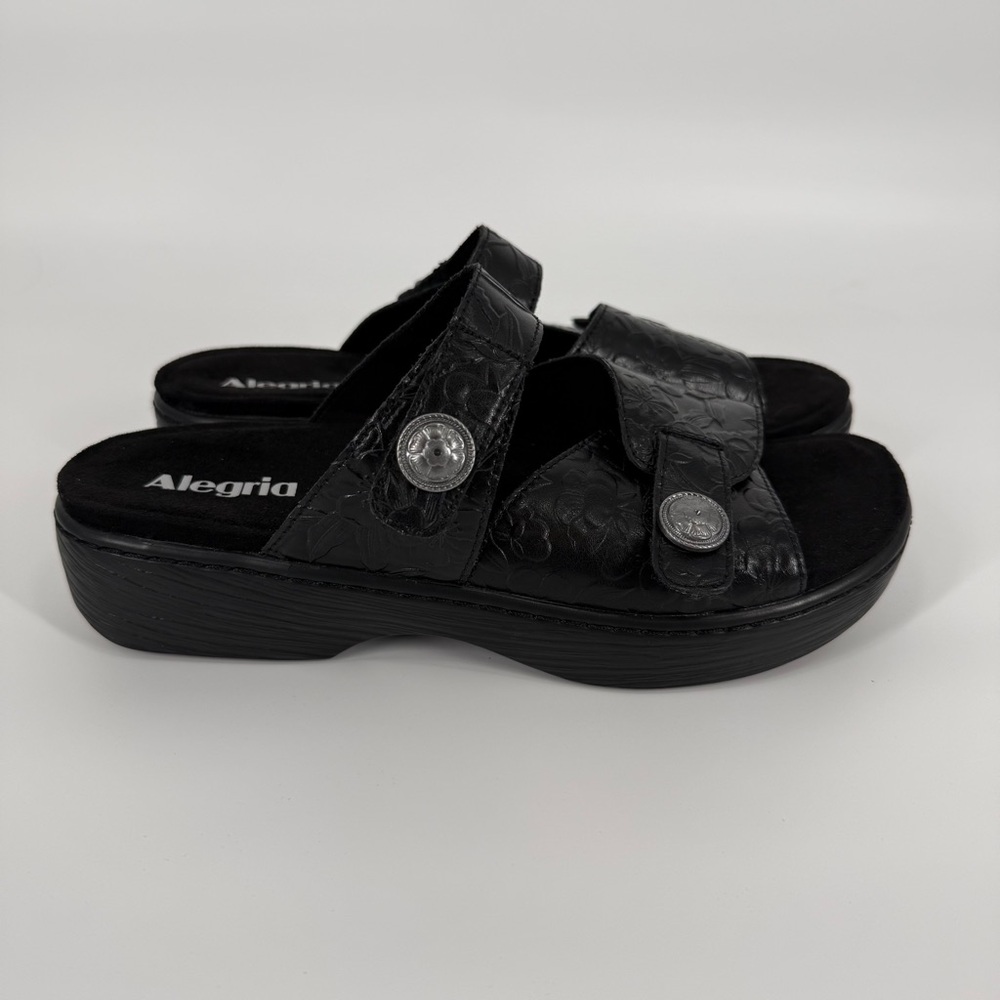 Alegria Leather Sandals Floral Embossed Adjustable Straps 40 Steampunk Goth - Picture 2 of 12